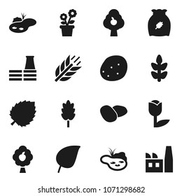 Flat vector icon set - cereal vector, potato, leaf, cereals, tulip, pond, fruit tree, flower in pot, factory