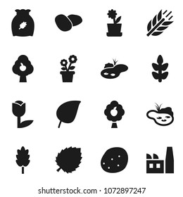 Flat vector icon set - cereal vector, potato, leaf, cereals, tulip, pond, fruit tree, flower in pot, factory