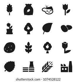 Flat vector icon set - cereal vector, potato, leaf, cereals, tulip, pond, fruit tree, flower in pot, factory
