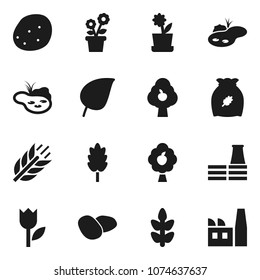 Flat vector icon set - cereal vector, potato, leaf, cereals, tulip, pond, fruit tree, flower in pot, factory