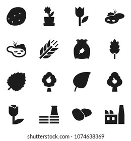 Flat vector icon set - cereal vector, potato, leaf, cereals, tulip, pond, fruit tree, flower in pot, factory