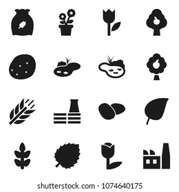 Flat vector icon set - cereal vector, potato, leaf, cereals, tulip, pond, fruit tree, flower in pot, factory