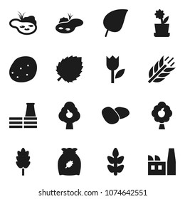 Flat vector icon set - cereal vector, potato, leaf, cereals, tulip, pond, fruit tree, flower in pot, factory