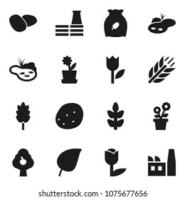 Flat vector icon set - cereal vector, potato, leaf, cereals, tulip, pond, fruit tree, flower in pot, factory