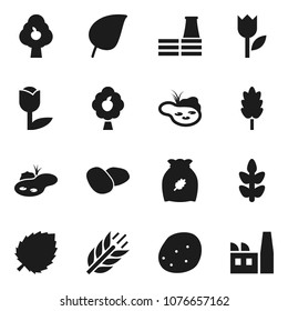 Flat vector icon set - cereal vector, potato, leaf, cereals, tulip, pond, fruit tree, factory