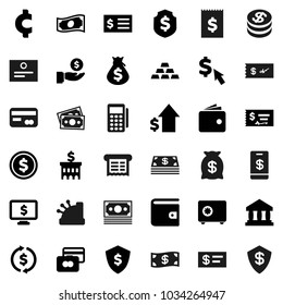Flat vector icon set - certificate vector, bank, exchange, dollar coin, credit card, wallet, cash, money bag, investment, growth, check, building, receipt, shield, safe, monitor, cursor, cent sign