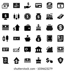 Flat Vector Icon Set - Certificate Vector, Bank, Dollar Coin, Gold Ingot, Japanese Candle, Wallet, Cash, Money Bag, Piggy, Investment, Growth, Check, Building, Safe, Calendar, Monitor, Cursor