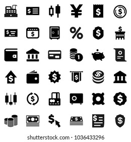 Flat vector icon set - certificate vector, bank, exchange, dollar coin, japanese candle, credit card, wallet, piggy, growth, stack, check, building, receipt, medal, flag, shield, safe, calendar
