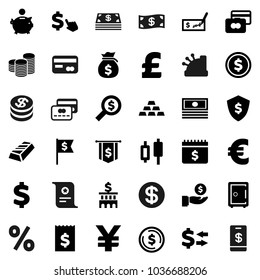 Flat Vector Icon Set - Certificate Vector, Exchange, Dollar Coin, Gold Ingot, Japanese Candle, Credit Card, Cash, Money Bag, Piggy Bank, Investment, Stack, Check, Building, Receipt, Search, Flag