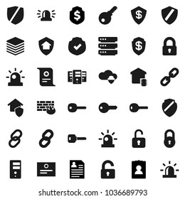 Flat vector icon set - certificate vector, personal information, dollar shield, protected, link, cloud, big data, server, firewall, chain, lock, key, siren, unlock, smart home, protect, password