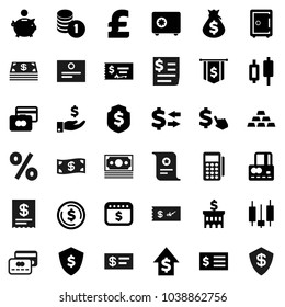 Flat vector icon set - certificate vector, exchange, dollar coin, japanese candle, credit card, money bag, piggy bank, investment, growth, stack, check, building, receipt, flag, shield, safe, cursor
