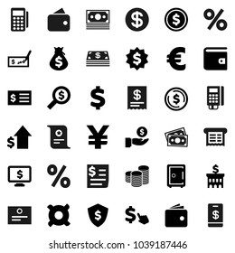 Flat vector icon set - certificate vector, dollar coin, wallet, money bag, investment, growth, stack, check, bank building, receipt, search, medal, shield, safe, monitor, cursor, any currency, yen