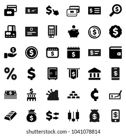 Flat Vector Icon Set - Certificate Vector, Bank, Exchange, Dollar Coin, Gold Ingot, Japanese Candle, Credit Card, Wallet, Money Bag, Piggy, Investment, Check, Building, Receipt, Search, Medal, Flag