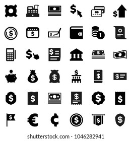Flat vector icon set - certificate vector, bank, dollar coin, wallet, cash, money bag, piggy, growth, stack, check, building, receipt, medal, flag, shield, calendar, cursor, any currency, euro sign