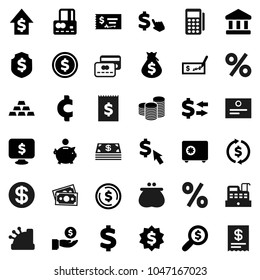 Flat vector icon set - certificate vector, bank, exchange, dollar coin, credit card, money bag, piggy, investment, growth, stack, check, search, medal, shield, safe, monitor, cursor, cent sign, cash