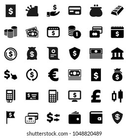 Flat vector icon set - certificate vector, bank, exchange, dollar coin, gold ingot, japanese candle, credit card, wallet, cash, money bag, investment, stack, check, receipt, flag, shield, calendar