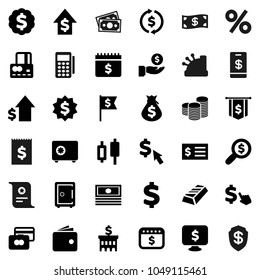 Flat vector icon set - certificate vector, exchange, gold ingot, japanese candle, credit card, wallet, cash, money bag, investment, dollar growth, coin stack, bank building, receipt, search, medal