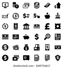 Flat Vector Icon Set - Certificate Vector, Bank, Exchange, Dollar Coin, Gold Ingot, Credit Card, Cash, Money Bag, Piggy, Growth, Stack, Check, Building, Search, Medal, Safe, Monitor, Cursor, Pound