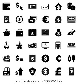 Flat vector icon set - certificate vector, exchange, gold ingot, japanese candle, credit card, wallet, cash, money bag, piggy bank, dollar growth, coin stack, check, building, medal, shield, monitor
