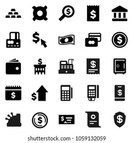 Flat vector icon set - certificate vector, bank, dollar coin, credit card, wallet, cash, growth, check, building, receipt, money search, safe, calendar, cursor, any currency, gold ingot, reader