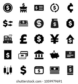 Flat vector icon set - certificate vector, bank, exchange, dollar coin, japanese candle, cash, piggy, growth, building, receipt, medal, shield, calendar, pound, yen sign, cent, credit card, cashbox