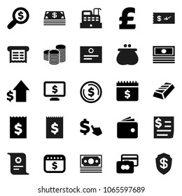 Flat vector icon set - certificate vector, dollar coin, gold ingot, credit card, wallet, cash, growth, stack, receipt, money search, calendar, monitor, cursor, pound, cashbox, check, shield