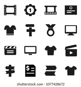 Flat vector icon set - certificate vector, annual report, t shirt, medal, signpost, cinema clap, film frame, monitor, clothes