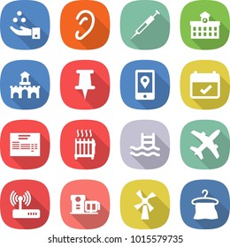 flat vector icon set - chemical industry vector, ear, syringe, university, fort, pin, mobile location, terms, invoice, radiator, pool, plane, router, food processor, windmill, hanger