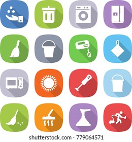 flat vector icon set - chemical industry vector, bin, washing machine, fridge, broom, bucket, mixer, rag, microwave oven, gas, blender, vacuum cleaner, plunger
