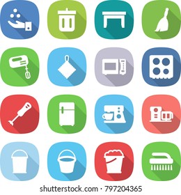 flat vector icon set - chemical industry vector, bin, table, broom, mixer, rag, microwave oven, hob, blender, fridge, coffee maker, food processor, bucket, foam, brush