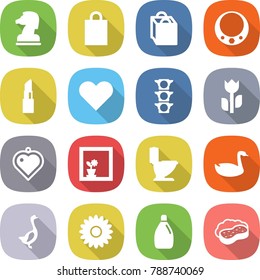 flat vector icon set - chess horse vector, shopping bag, necklace, lipstick, heart, traffic light, perishable, pendant, flower in window, toilet, goose, cleanser, sponge with foam