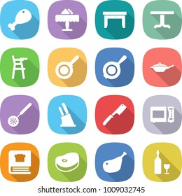 flat vector icon set - chicken leg vector, restaurant, table, Chair for babies, pan, skimmer, knife holder, chef, microwave oven, cooking book, steake, wine