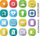 flat vector icon set - chip vector, sun power, electric car, electrostatic, tv, pacemaker, bulb, socket, switch, air conditioning, battery, kettle, microwave oven, vacuum cleaner
