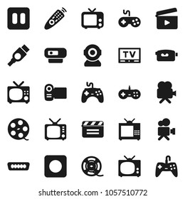Flat vector icon set - cinema clap vector, film spool, tv, gamepad, video camera, remote control, pause button, rec, hdmi, web