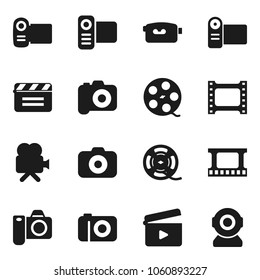 Flat vector icon set - cinema clap vector, film frame, spool, camera, video, web