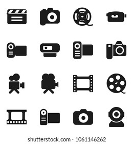 Flat vector icon set - cinema clap vector, film frame, spool, camera, video, web