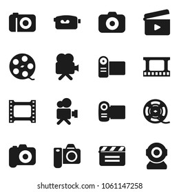 Flat vector icon set - cinema clap vector, film frame, spool, camera, video, web