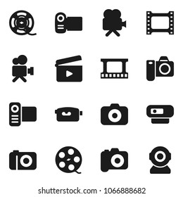 Flat vector icon set - cinema clap vector, film frame, spool, camera, video, web