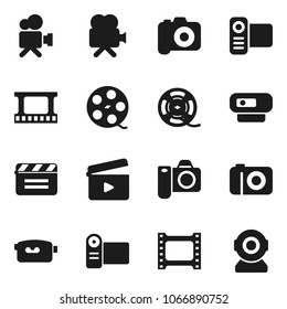 Flat vector icon set - cinema clap vector, film frame, spool, camera, video, web
