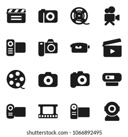Flat vector icon set - cinema clap vector, film frame, spool, camera, video, web