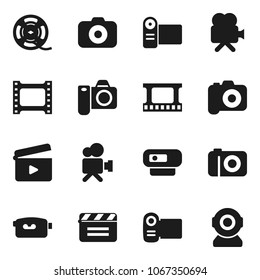 Flat vector icon set - cinema clap vector, film frame, spool, camera, video, web