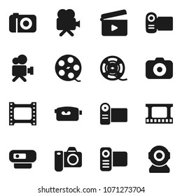 Flat vector icon set - cinema clap vector, film frame, spool, camera, video, web