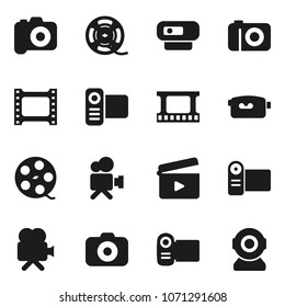 Flat vector icon set - cinema clap vector, film frame, spool, camera, video, web