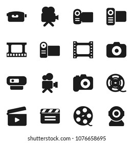 Flat vector icon set - cinema clap vector, film frame, spool, camera, video, web
