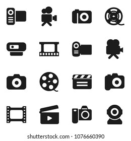 Flat vector icon set - cinema clap vector, film frame, spool, camera, video, web