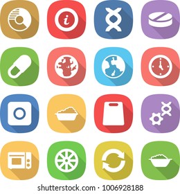 flat vector icon set - circle diagram vector, info, dna, pill, globe, earth, watch, ring button, washing, cutting board, edit, grill oven, wheel, reload, foam basin