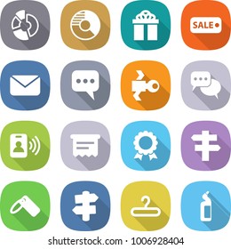 flat vector icon set - circle diagram vector, gift, sale, mail, message, satellite, discussion, pass card, atm receipt, medal, singlepost, label, signpost, hanger, toilet cleanser