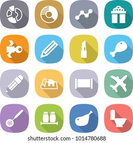 flat vector icon set - circle diagram vector, graph, gift, satellite, pencil, lipstick, chicken leg, project, fence, plane, skimmer, salt pepper, toilet