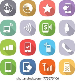 flat vector icon set - circle diagram vector, star, touch, notebook wireless, mobile pay, spark plug, sorting, checking, phone, touchscreen, antenna signal, grater