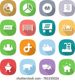 flat vector icon set - circle diagram vector, crypto currency, shopping list, sale, bar code, delivery, project, building helmet, trip, acid, pool, bbq, sheep, sweeper, house cleaning